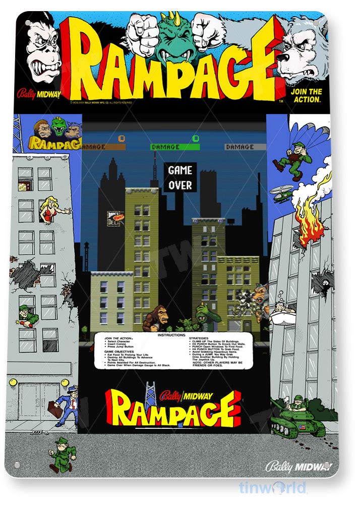 TIN SIGN Rampage Arcade Sign G - огляд і ціна Retro Gaming Shops