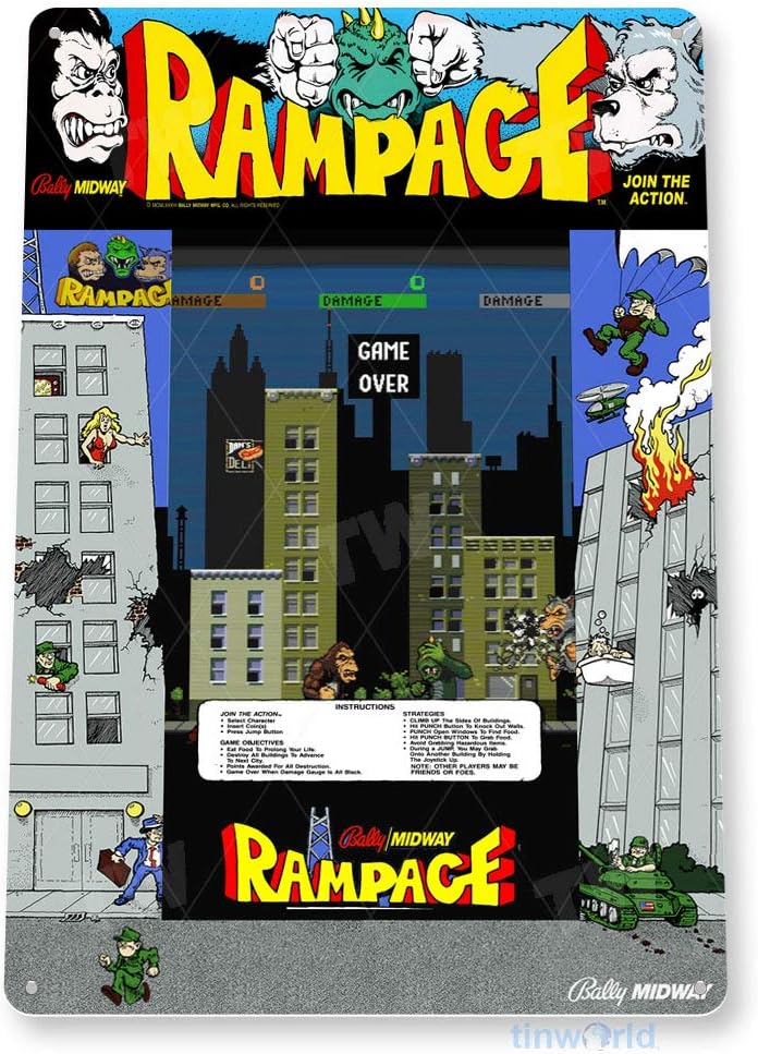 TIN SIGN Rampage Arcade Sign G - огляд і ціна Retro Gaming Shops
